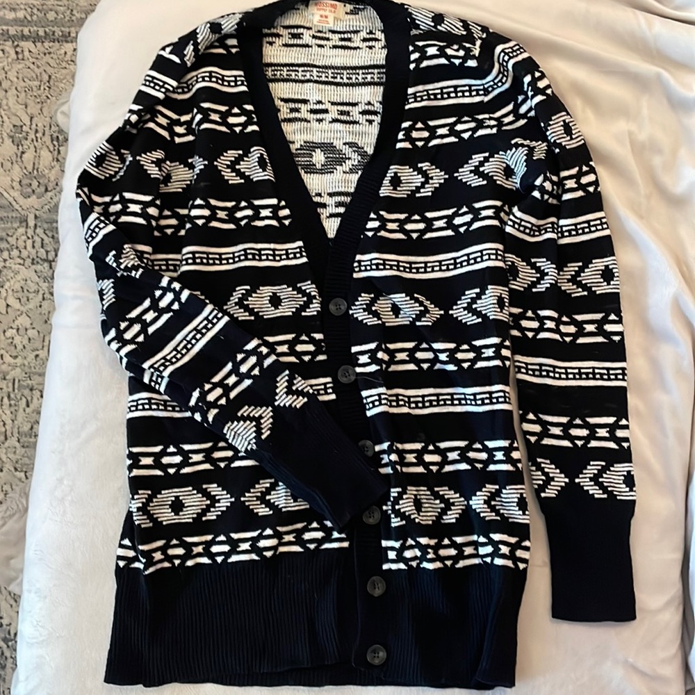 Women’s button down sweater black & white size medium